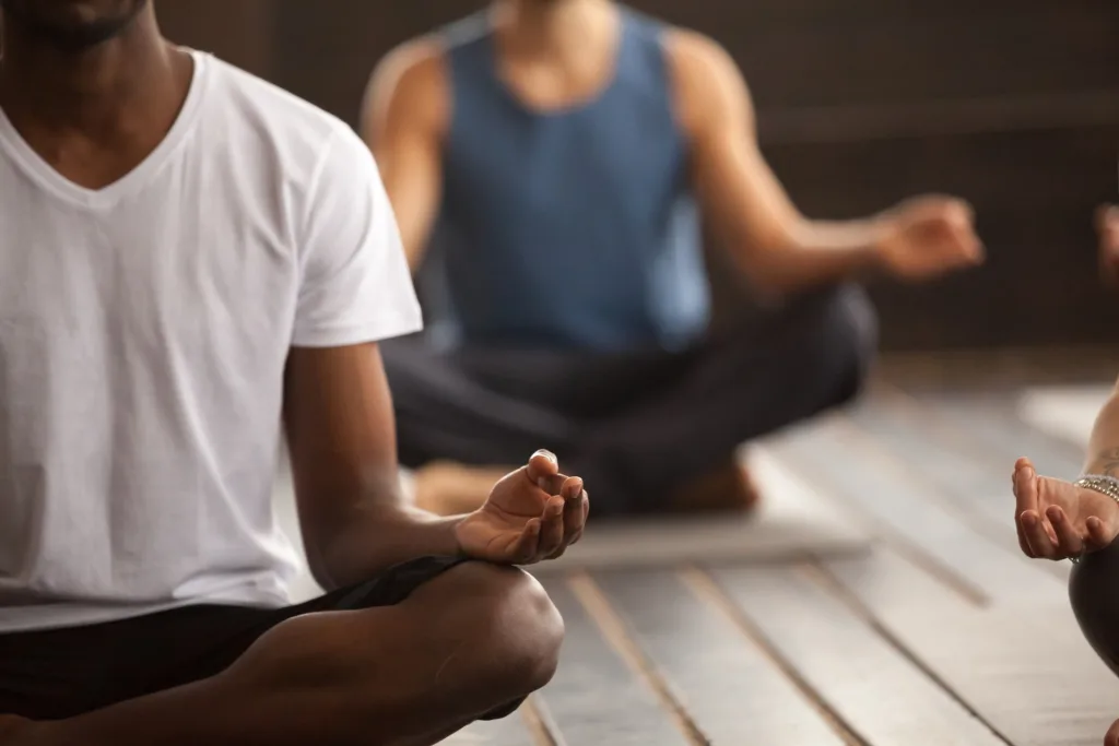 men during meditation class